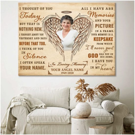 Custom Canvas Prints Personalized Gifts Memorial Photo Gifts Angel Wings I Thought Of You Today Wall Art Decor 8