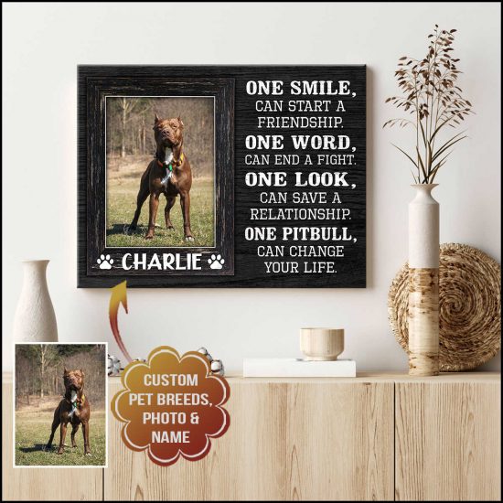 Custom Canvas Prints Personalized Pet Breeds Photo And Name One Smile Can Start A Friendship 2