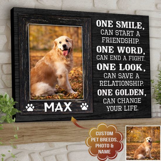 Custom Canvas Prints Personalized Pet Breeds Photo And Name One Smile Can Start A Friendship 3