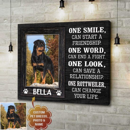 Custom Canvas Prints Personalized Pet Breeds Photo And Name One Smile Can Start A Friendship