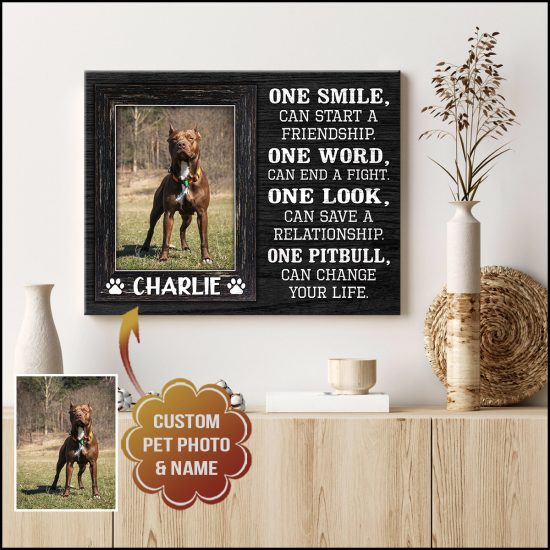 Custom Canvas Prints Personalized Pet Photo And Name One Smile Can Start A Friendship 2