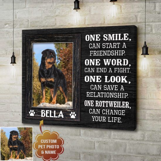 Custom Canvas Prints Personalized Pet Photo And Name One Smile Can Start A Friendship