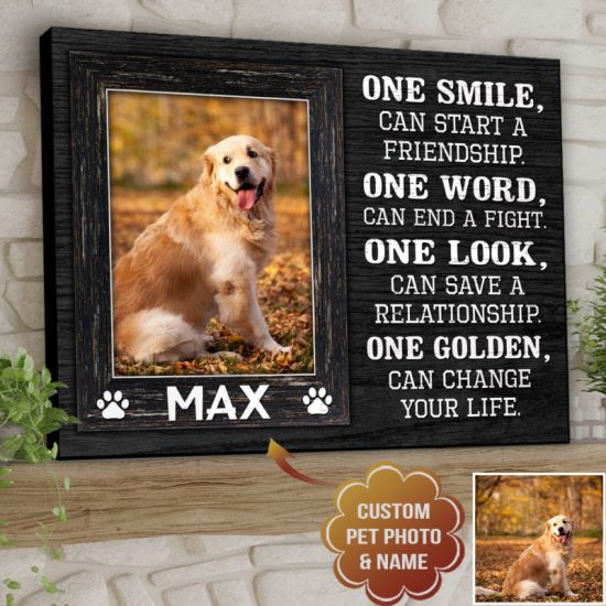 Custom Canvas Prints Personalized Pet Photo And Name One Smile Can Start A Friendship 6