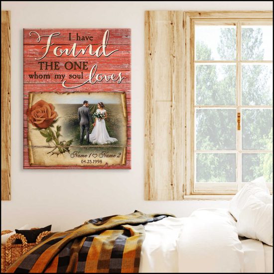 Custom Canvas Prints Wedding Anniversary Gifts Personalized Photo Gifts Red Rustic Wood I Have Found The One Whom My Soul Loves 1