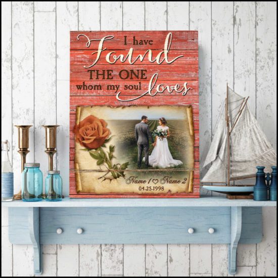 Custom Canvas Prints Wedding Anniversary Gifts Personalized Photo Gifts Red Rustic Wood I Have Found The One Whom My Soul Loves 4