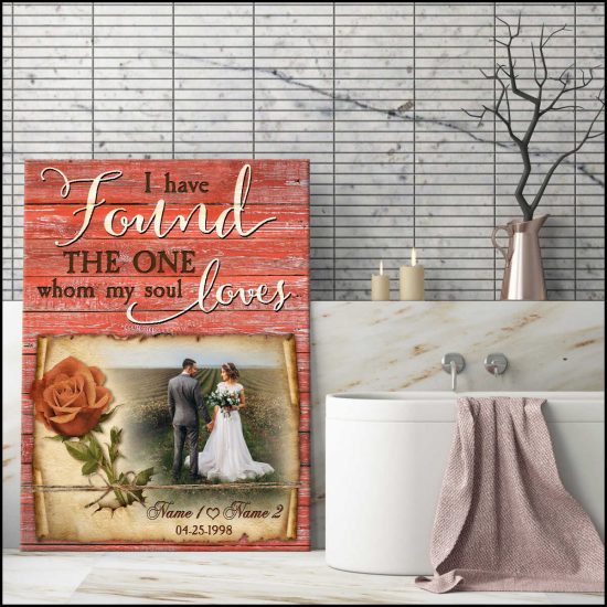 Custom Canvas Prints Wedding Anniversary Gifts Personalized Photo Gifts Red Rustic Wood I Have Found The One Whom My Soul Loves