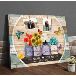 Custom Canvas Prints Wedding Anniversary Gifts Personalized Photo Gifts Rustic Wood Floral Mason Jars Loving You Is A Wonderful Way