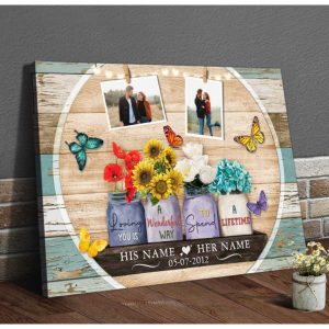 Custom Canvas Prints Wedding Anniversary Gifts Personalized Photo Gifts Rustic Wood Floral Mason Jars Loving You Is A Wonderful Way 6