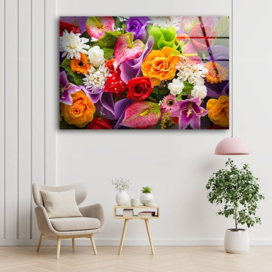 Abstract Art And Cool Wall Hanging Colorful Flower Wall Art Glass Print 1
