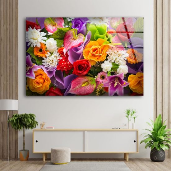 Abstract Art And Cool Wall Hanging Colorful Flower Wall Art Glass Print 2