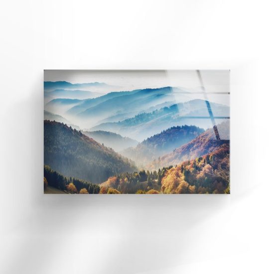 Abstract Art And Cool Wall Hanging Foggy Mountain View Misty Mountain Wall Art Glass Print 2