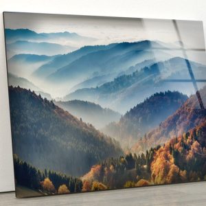 Abstract Art And Cool Wall Hanging Foggy Mountain View Misty Mountain Wall Art Glass Print