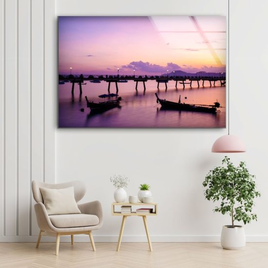 Abstract Art And Cool Wall Hanging Lake View Wall Art Sunset View Art Glass Print 2