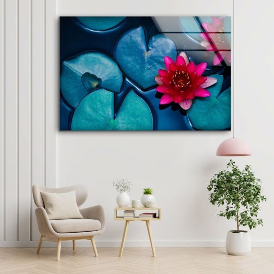 Abstract Art And Cool Wall Hanging Lotus Flower Wall Art Glass Print 2