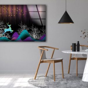 Abstract Art And Cool Wall Hanging Modern 3D Mural Dark Blue Jungle Wall Art Glass Print 1