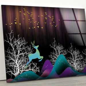 Abstract Art And Cool Wall Hanging Modern 3D Mural Dark Blue Jungle Wall Art Glass Print