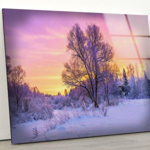 Abstract Art And Cool Wall Hanging Sunset View Wall Art Snowy Forest Wall Art Glass Print