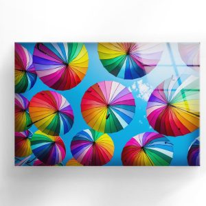 Abstract Art Fractal And Cool Wall Hanging Colorful Umbrellas Wall Art Glass Print 1