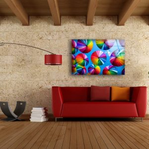 Abstract Art Fractal And Cool Wall Hanging Colorful Umbrellas Wall Art Glass Print 2
