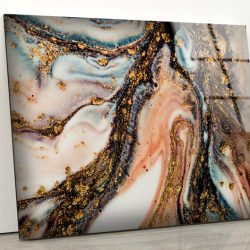 Abstract Art Fractal And Cool Wall Hanging Gold Swirl Artistic Marble Design Art Glass Print