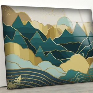 Abstract Art Fractal And Cool Wall Hanging Golden Mountain Creative Wall Art Glass Print