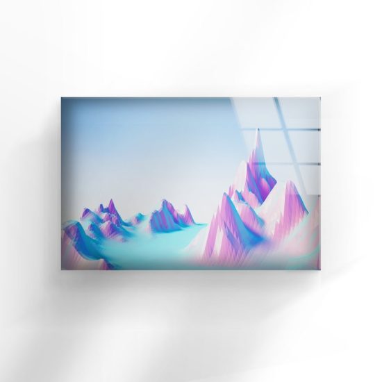 Abstract Art Fractal And Cool Wall Hanging Pastel Mountains Surreal Wall Art Glass Print 1
