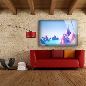 Abstract Art Fractal And Cool Wall Hanging Pastel Mountains Surreal Wall Art Glass Print 2