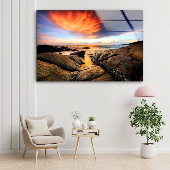 Abstract Art Fractal And Cool Wall Hanging View Wall Art Magical Sunset Glass Print