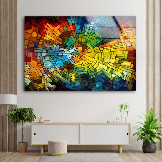 Abstract Fractal Wall Office Decoration Colorful Stained Window Glass Wall Art 1