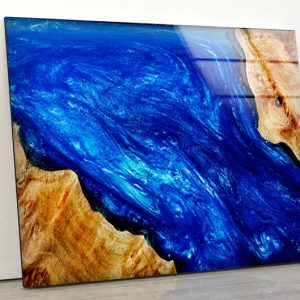 Abstract Glass Wall Art Glass Wall Decor Tempered Glass Printing Art Wooden Marble With Epoxy Resin Blue Epoxy Wall Art 2