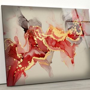Abstract Glass Wall Art Glass Wall Decor Tempered Glass Printing Wall Art Alcohol Ink Red Marble Wall Art 1