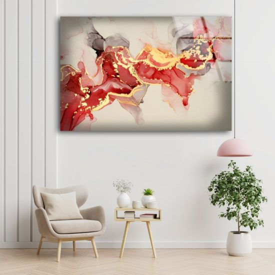 Abstract Glass Wall Art Glass Wall Decor Tempered Glass Printing Wall Art Alcohol Ink Red Marble Wall Art 2