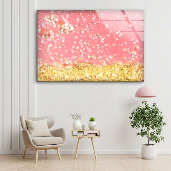 Abstract Glass Wall Art Glass Wall Decor Wall Hanging Tempered Glass Printing Wall Art Gold Pink Marble Art 1