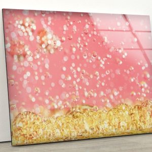 Abstract Glass Wall Art Glass Wall Decor Wall Hanging Tempered Glass Printing Wall Art Gold Pink Marble Art