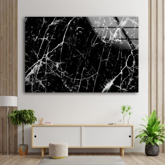 Abstract Wall Art Marble Wall Art White Black Glass Print 1