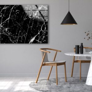 Abstract Wall Art Marble Wall Art White Black Glass Print 2