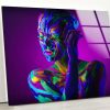 Abstract Wall Art Modern Wall Art Neon Woman Wall Art Glass Print