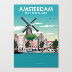 Amsterdam Holland Travel Poster Canvas Print - Wall Art Decor