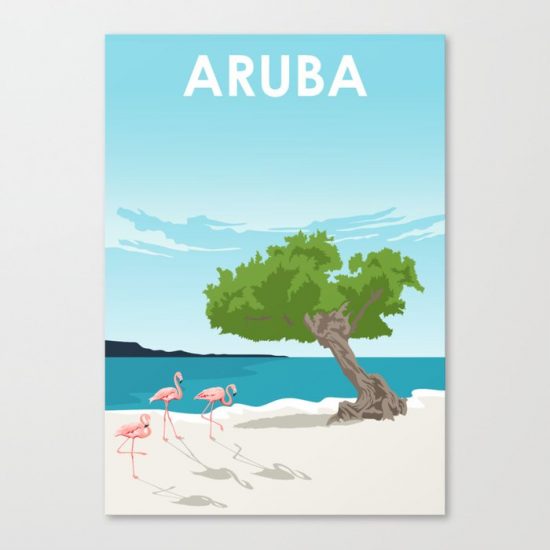 Aruba Vintage Travel Poster Caribbean Sea Canvas Print - Wall Art Decor