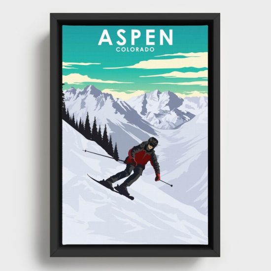Aspen Colorado Vintage Skiing Winter Snow TraveL Poster Canvas Print Wall Art Decor 1