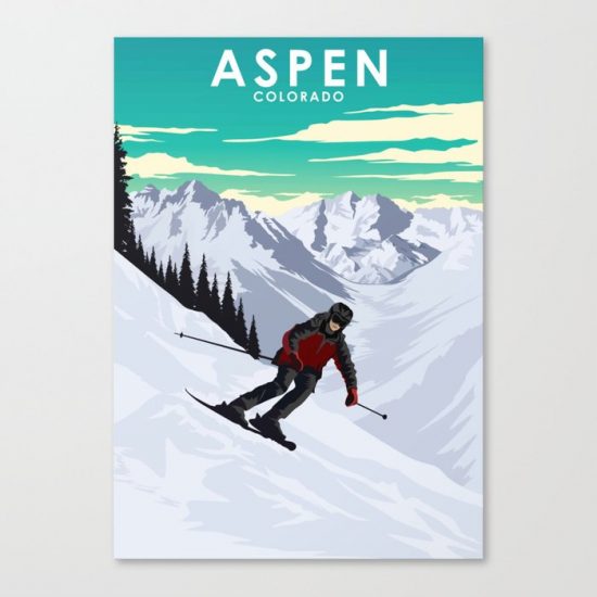 Aspen Colorado Vintage Skiing Winter Snow TraveL Poster Canvas Print - Wall Art Decor