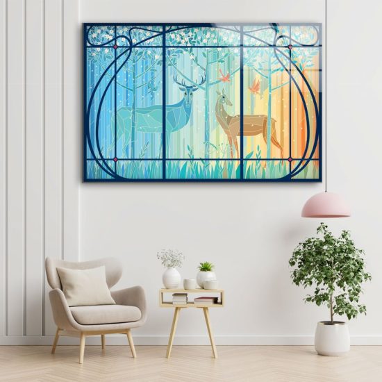 Ation Tempered Glass Abstract Art Deer Gazelle Stained Glass Wall Art 1