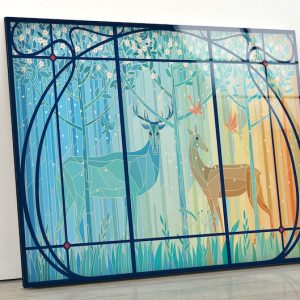 Ation Tempered Glass Abstract Art Deer Gazelle Stained Glass Wall Art
