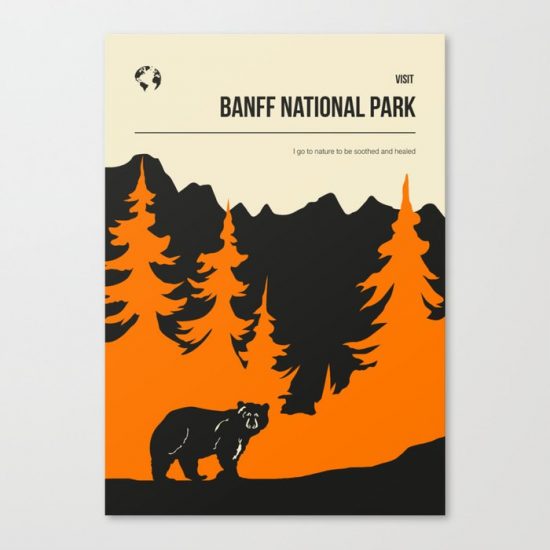 Banff National Park Vintage Minimal Travel Poster Canvas Print - Wall Art Decor
