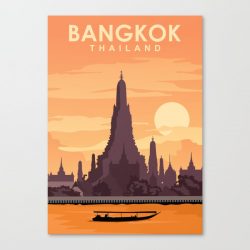 Bangkok Thailand Vintage Travel Poster Canvas Print - Wall Art Decor