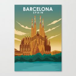 Barcelona Spain Vintage Travel Poster Canvas Print - Wall Art Decor