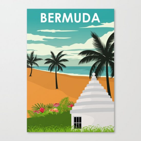 Bermuda Vintage Minimal Retro Travel Poster Canvas Print - Wall Art Decor