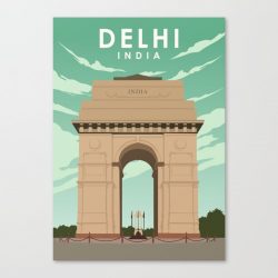 Delhi India Travel Poster in a vintage style Canvas Print - Wall Art Decor