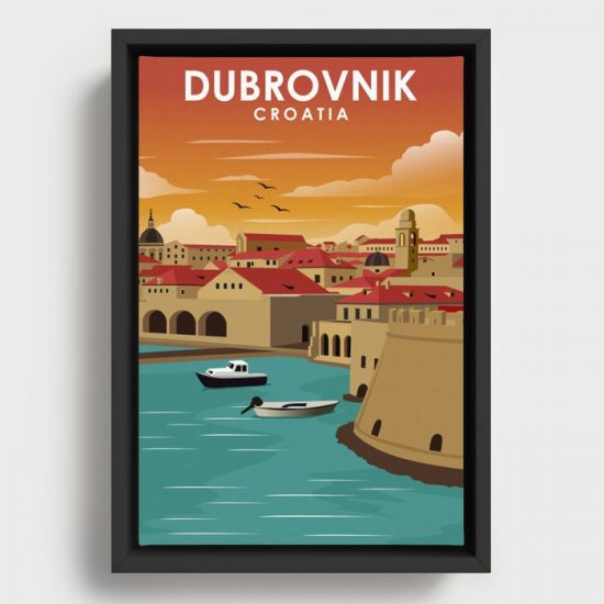 Dubrovnik Croatia Vintage Minimal Retro Travel Poster Canvas Print Wall Art Decor 1