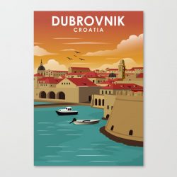 Dubrovnik Croatia Vintage Minimal Retro Travel Poster Canvas Print - Wall Art Decor